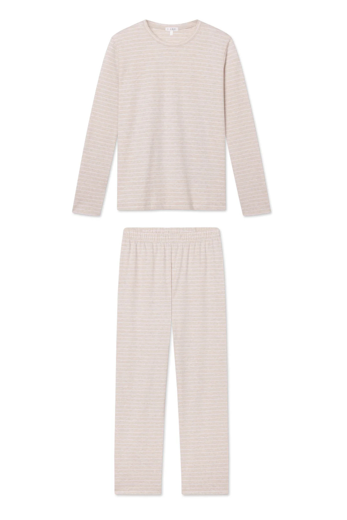 Pima Crew Long-Long Set in Oat Heather Rowing Stripe | Lake Pajamas