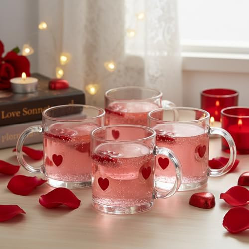 SiliFine 4 Pack Heart Icon Juice Glasses 14oz Valentines Day Coffee Mugs with Handle Love Icon Drinking Glass Cups for Valentine Birthday Engagement Weddings Anniversaries Romantic Gifts (Heart) | Amazon (US)