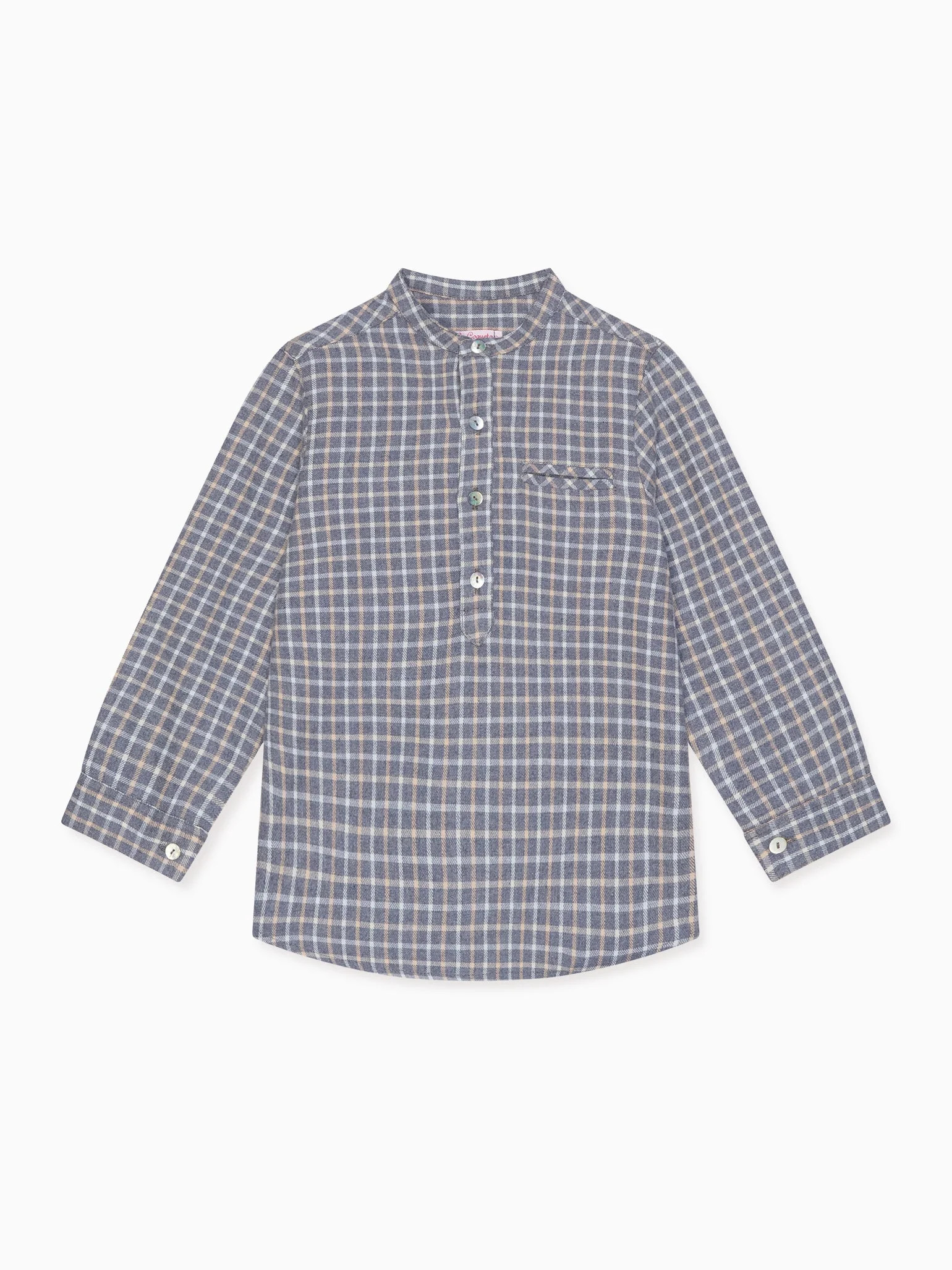 Grey Check Mateo Long Sleeve Boy Shirt | La Coqueta (US)