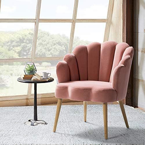 Flora Scalloped Velvet Arm Chair for Small Space Living Room Bedroom - Pink | Amazon (US)