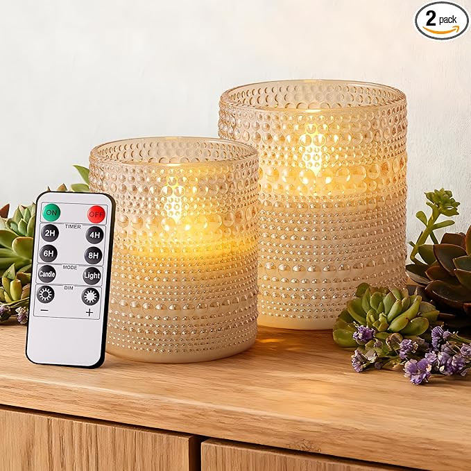 Dotted Glass Flameless Candles with Remote Timer, Real Wax Battery Operated LED Pillar Candles wi... | Amazon (US)