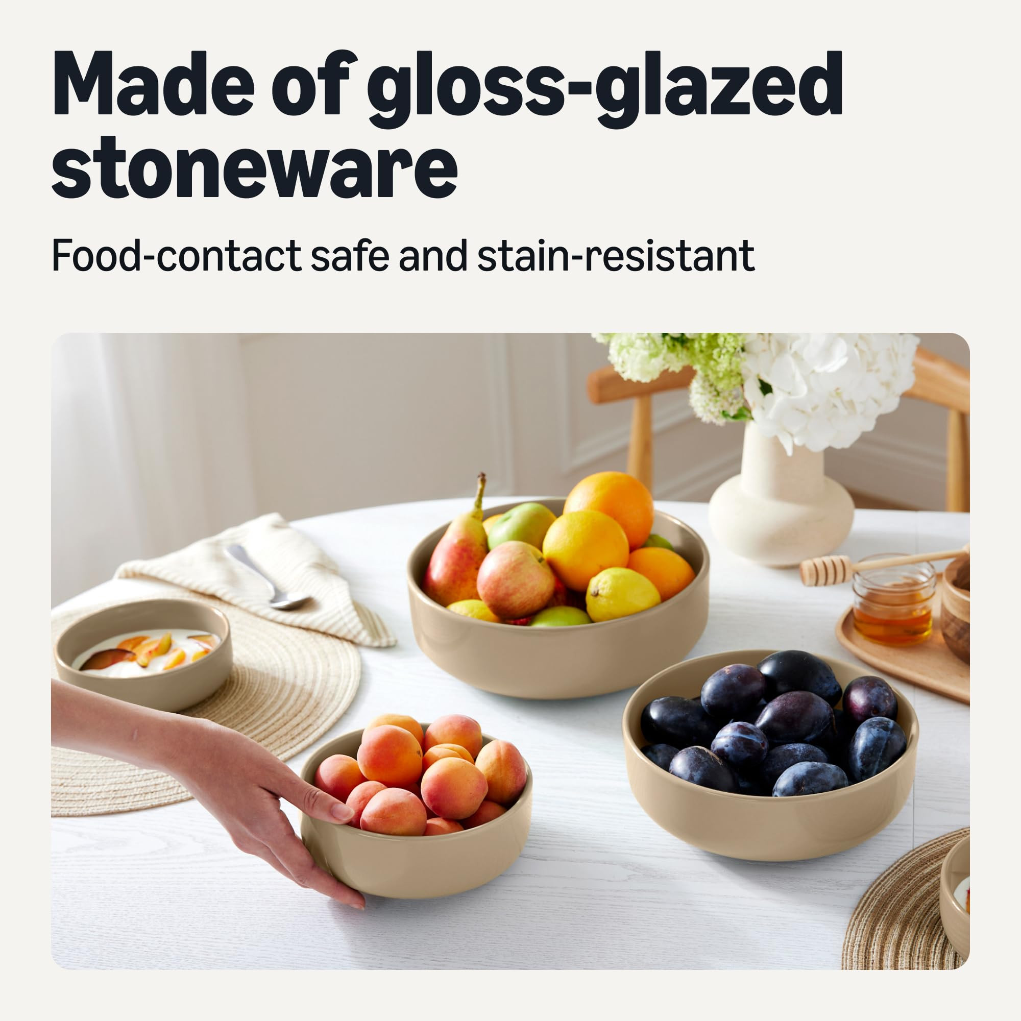 Amazon Basics Glazed Stoneware Serving Bowls, 3-Piece Set, Dishwasher-Safe, Microwave and Freezer... | Amazon (US)