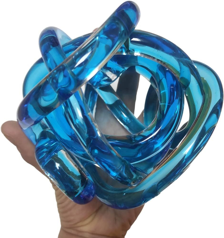 Glass Orb Decor Ball Glass Knot for Home Decor Tabletop Decorative Figurine (Modern, Blue 5.8" D) | Amazon (US)