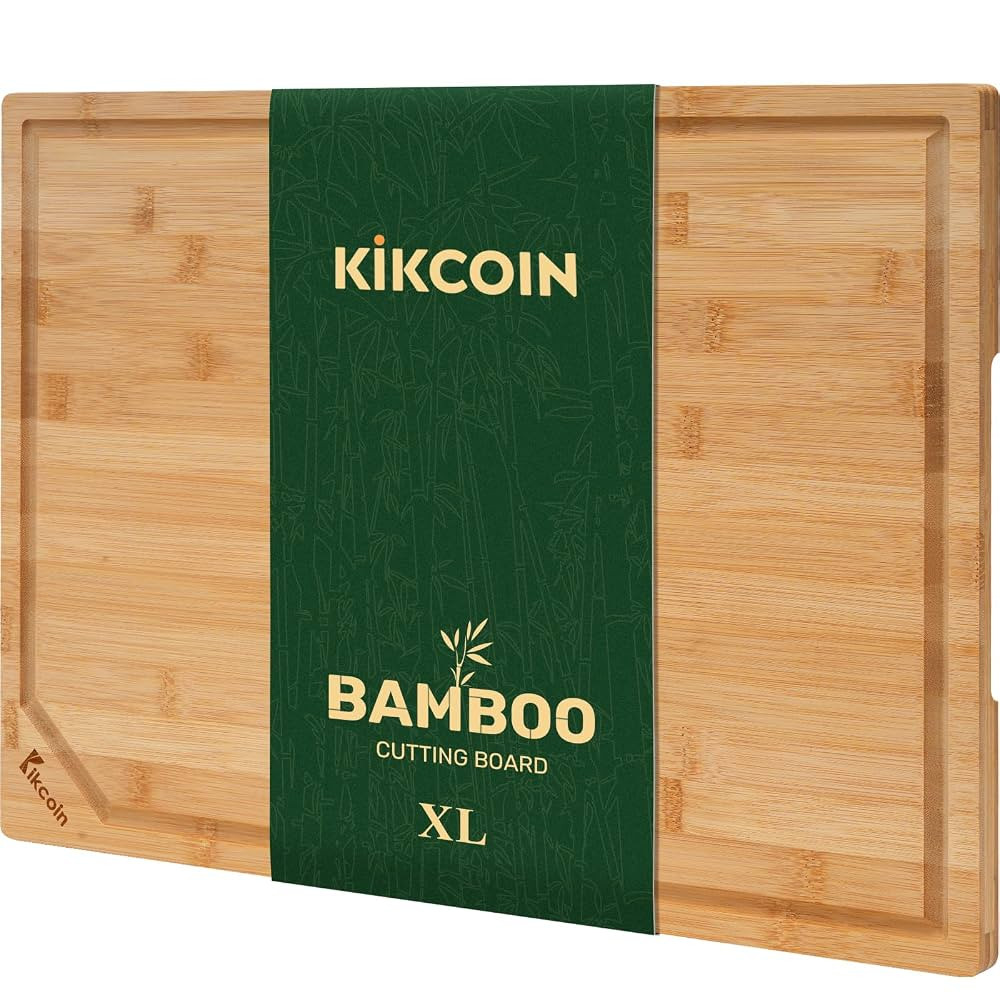 Bamboo Cutting Boards for Kitchen, Extra Large Wood Cutting Board with Deep Juice Groove and Hand... | Amazon (US)