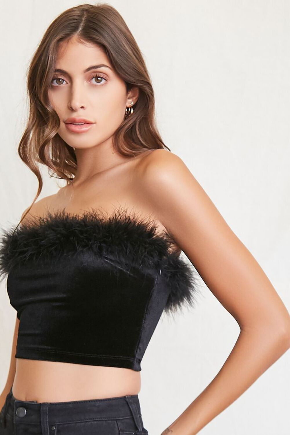 Faux Feather-Trim Tube Top | Forever 21 (US)