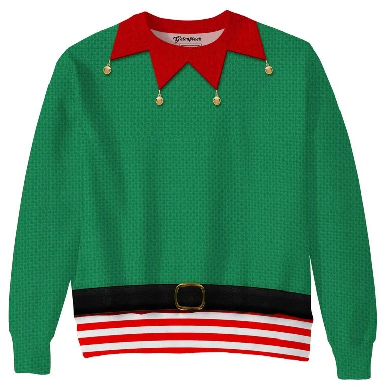 Elf Ugly Christmas Sweater - Long Sleeve Graphic Sweatshirt | Unisex, Up to 4XL - Walmart.com | Walmart (US)