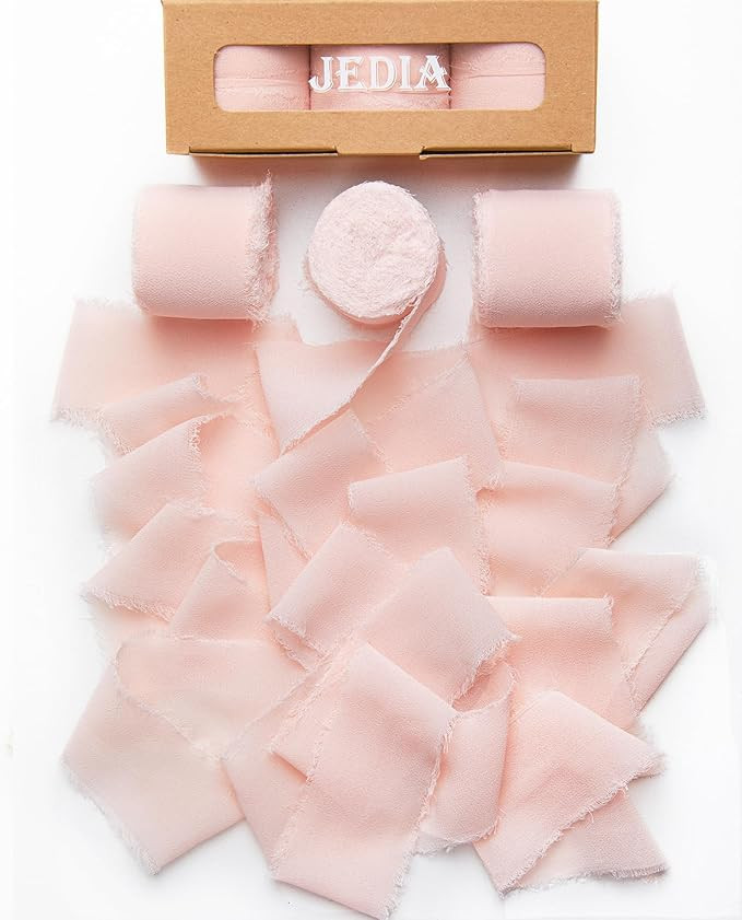 Ribbon, 3 Rolls 1 1/2 inch x 7Yd Blush Pink Flower Ribbon for Flower Bouquet/Gift Wrapping, Chiff... | Amazon (US)