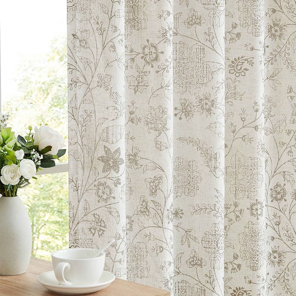 Vision Home Floral Linen Curtains 84 inch Long Rod Pocket Back Tab Farmhouse Light Filtering Bota... | Amazon (US)