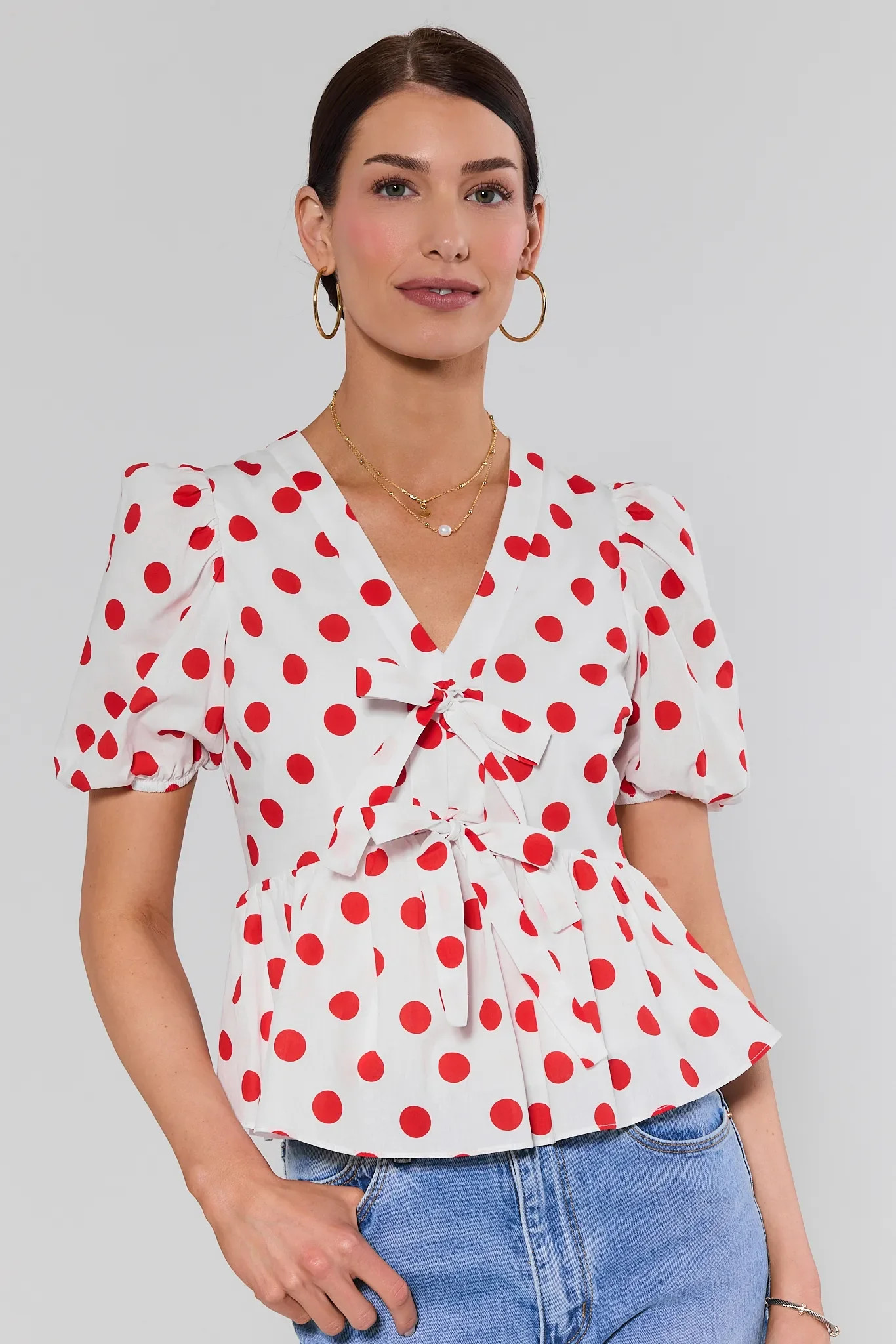 Georgie Red Polka Dot Peplum Top | Avara