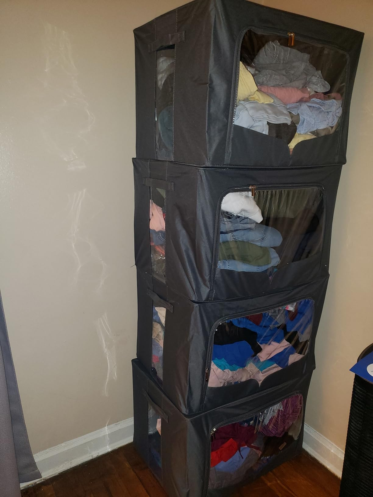 3 Pack Clothes Storage Organizer Bins - Foldable Metal Frame Storage Bins Stackable Fabric Contai... | Amazon (US)