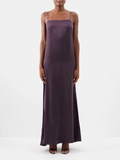 Raey - Straight-neck Cupro Maxi Slip Dress - Womens - Burgundy | Matches (US)