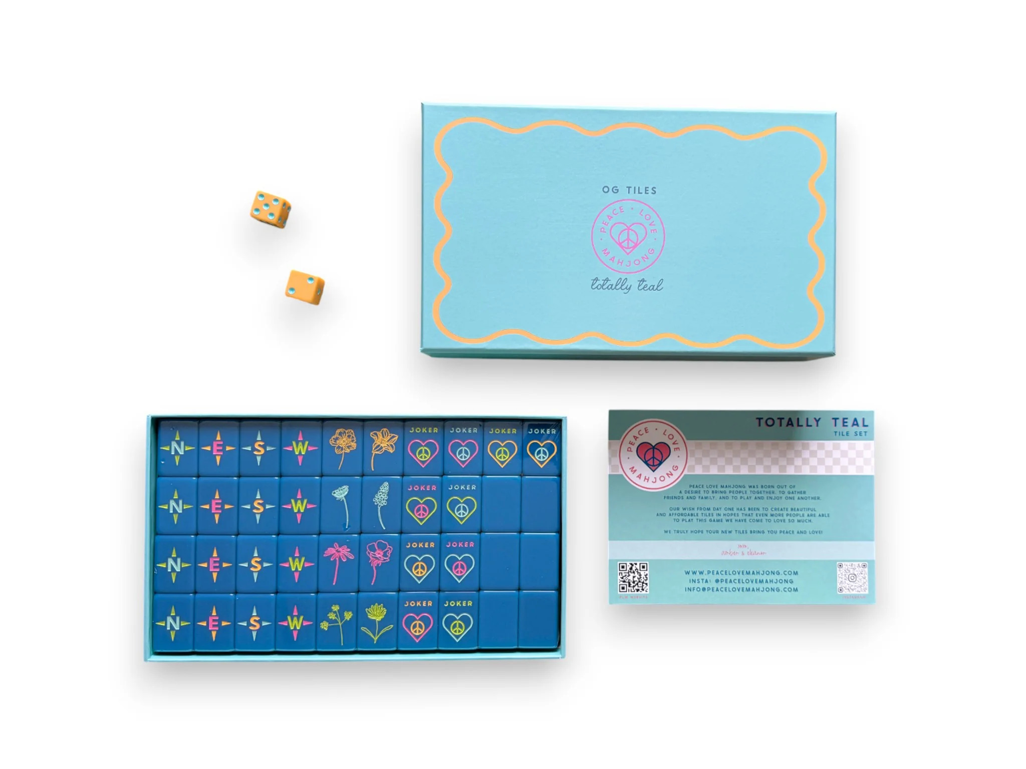 OG Mahj Tiles & Tile Bag - Totally Teal + Dice | Peace Love Mahjong