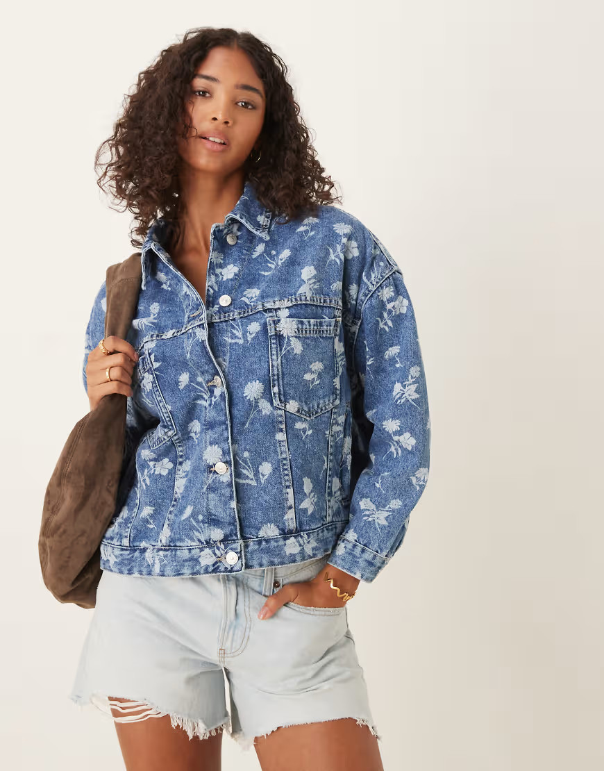 Free People Opal Swim denim jacket in mid wash blue | ASOS (Global)