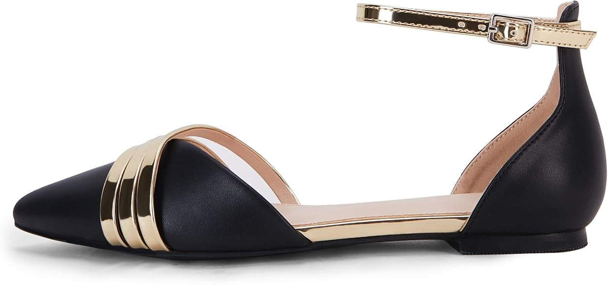 Rilista Women's Pointed Toe D'Orsay Ankle Strap Comfortable Ballet Flats Shoes | Amazon (US)