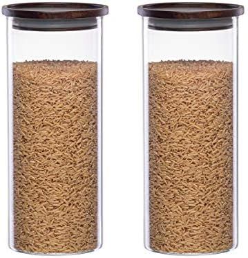 Essos Glass Jars with Wood Lids Set of (2) 48 fl oz Airtight and Stackable Storage Containers for... | Amazon (US)