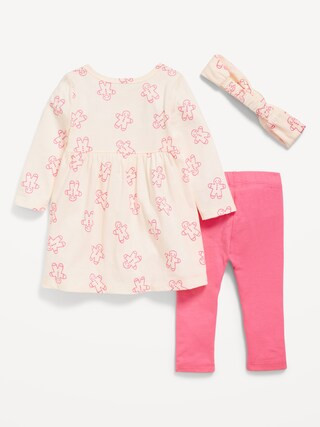 Printed Long-Sleeve Dress, Leggings, and Headband Set for Baby | Old Navy (US)
