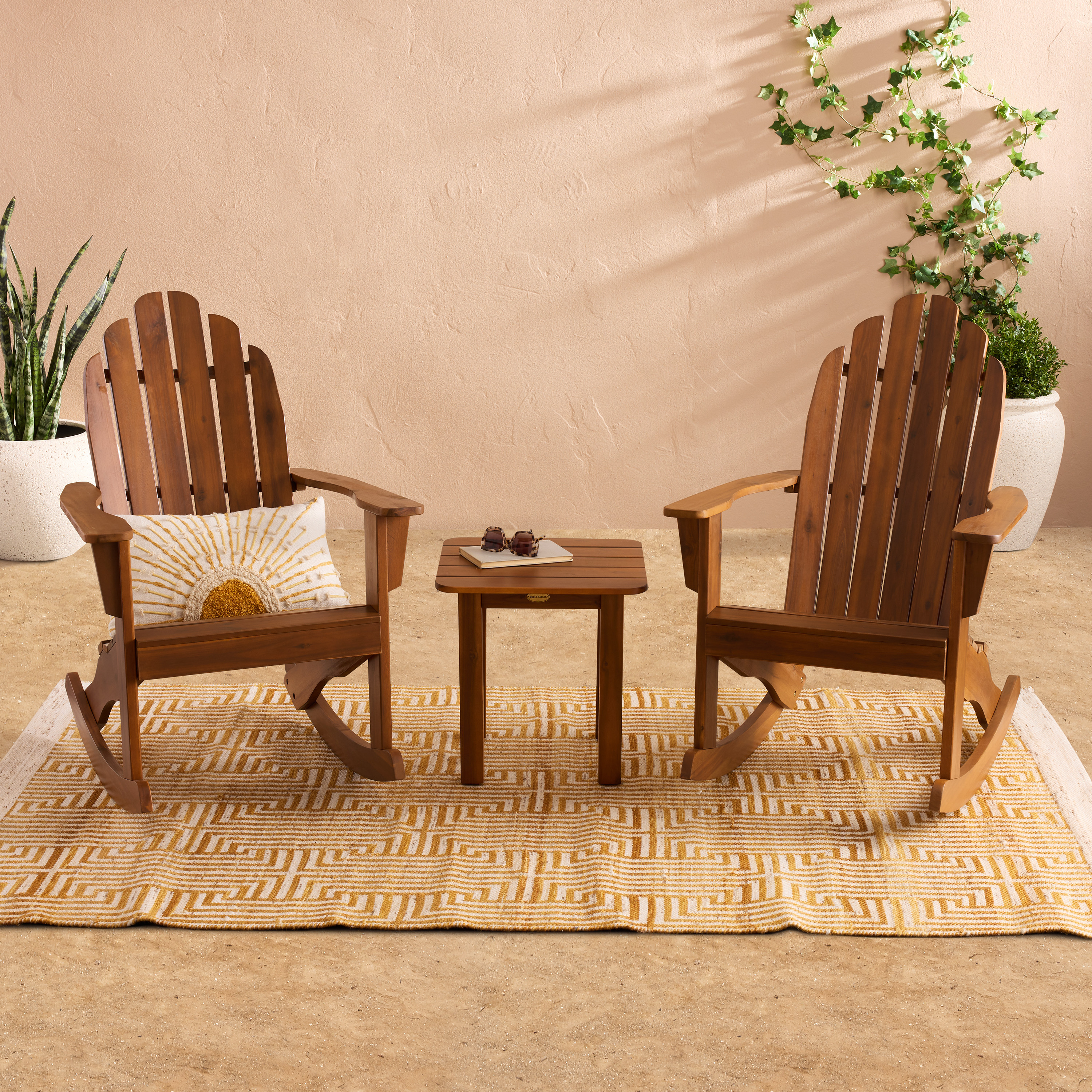 Wood Adirondack Rocking Chair 3 Piece Outdoor Furniture Set | World Market