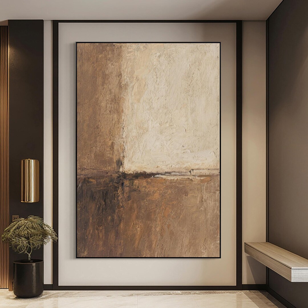 Original Minimalist Abstract Wall Art, Hand Painted Earth Tone Canvas, Beige Brown Neutral Painti... | Etsy (US)