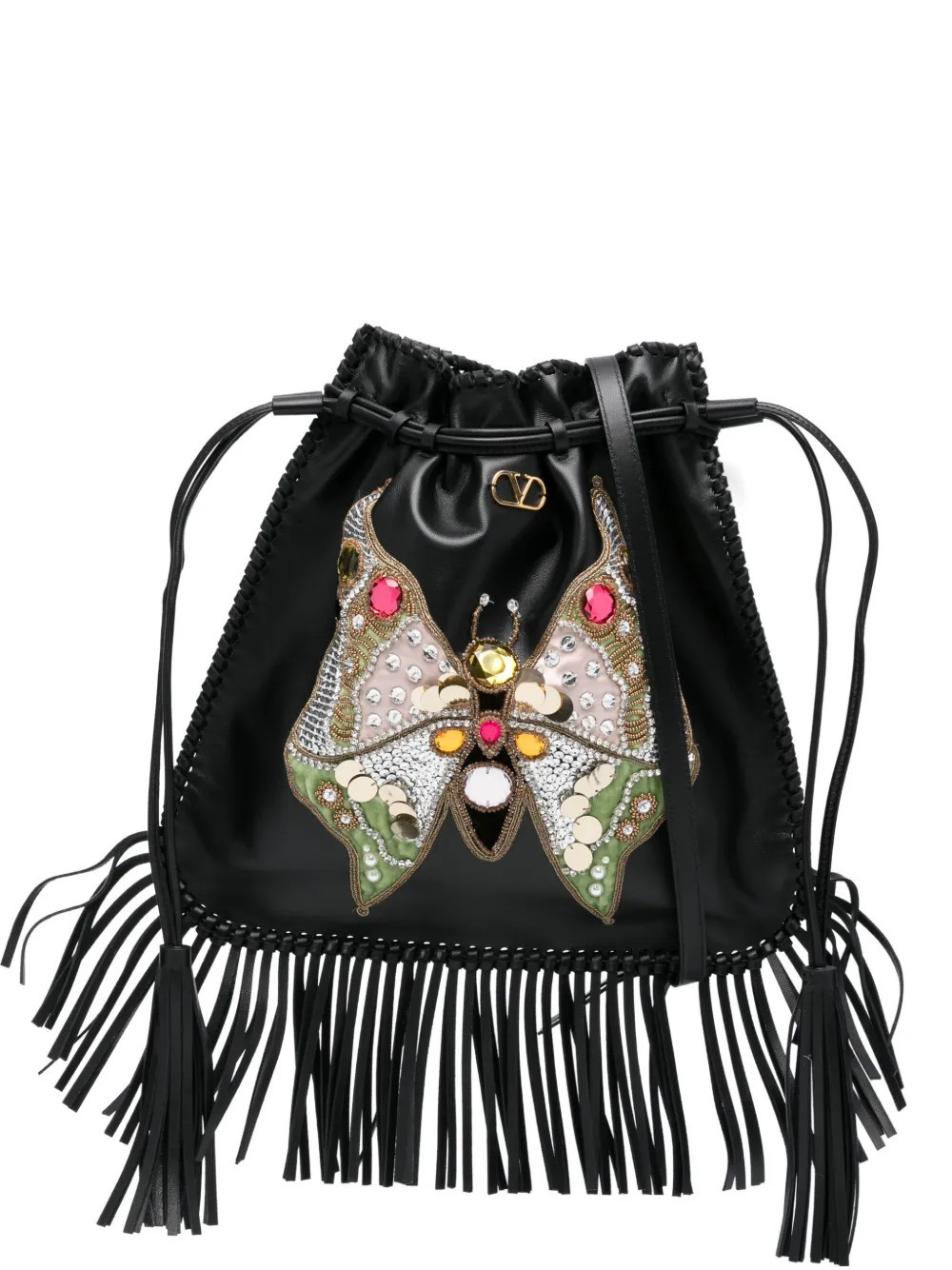 Valentino Garavani fringed shoulder bag - Black | Farfetch Global