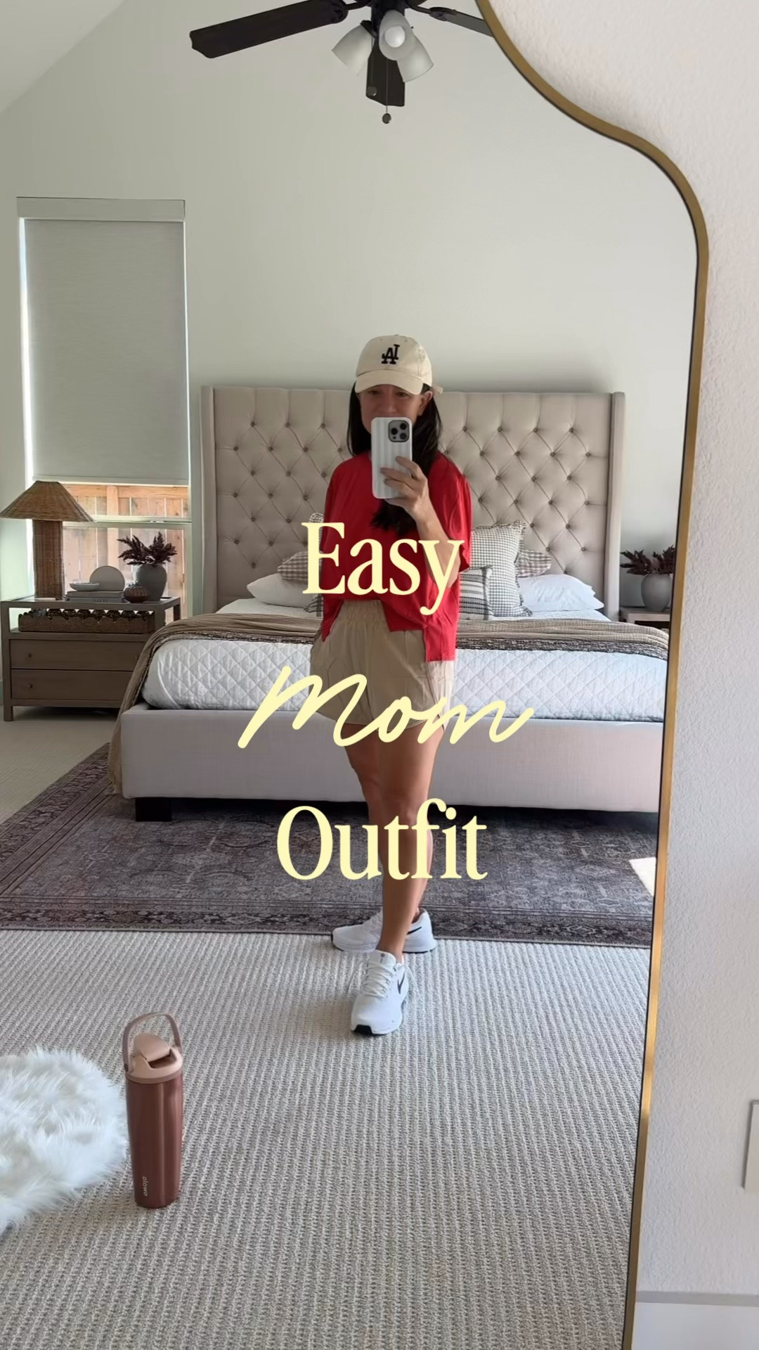 An easy mom outfit I’ll be repeating for school drop off, coffee runs, errands and busy sports mom days.

Fall outfit women. This red top + khaki shorts combo is such an easy way to look pulled together while still being comfortable. Add sneakers and a baseball hat and it’s basically my everyday mom uniform. ❤️ Perfect for a casual mom outfit, school drop off outfit, sports mom outfit, coffee run outfit, errands outfit or an easy transitional fall outfit while it’s still warm out. I love the red and khaki together, and these pieces are great for petite everyday style too!

#LTKOver40 #LTKmomlife #LTKPetite