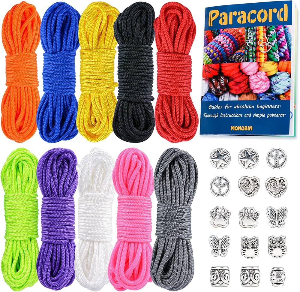 MONOBIN Micro Paracord，2mm 10Colors 20FT Paracord Combo Kit with Paracord Instructions and Char... | Amazon (US)