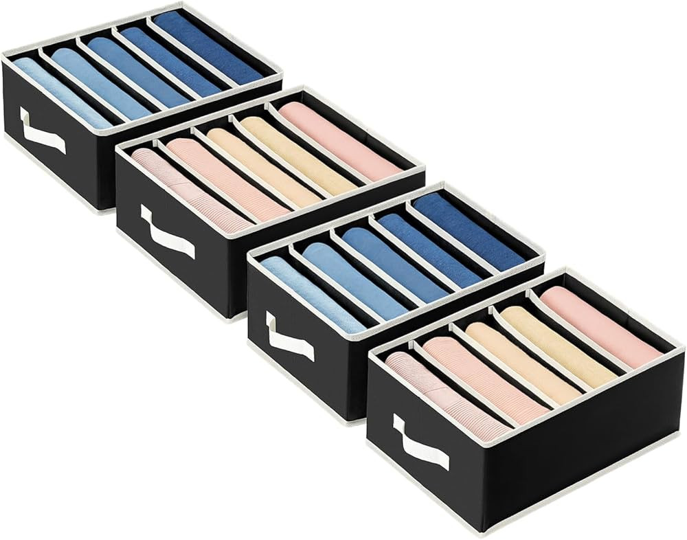 DIMJ Wardrobe Clothes Organizer, 4 Packs Fabric Closet Storage Organizer with Handles, Foldable C... | Amazon (US)