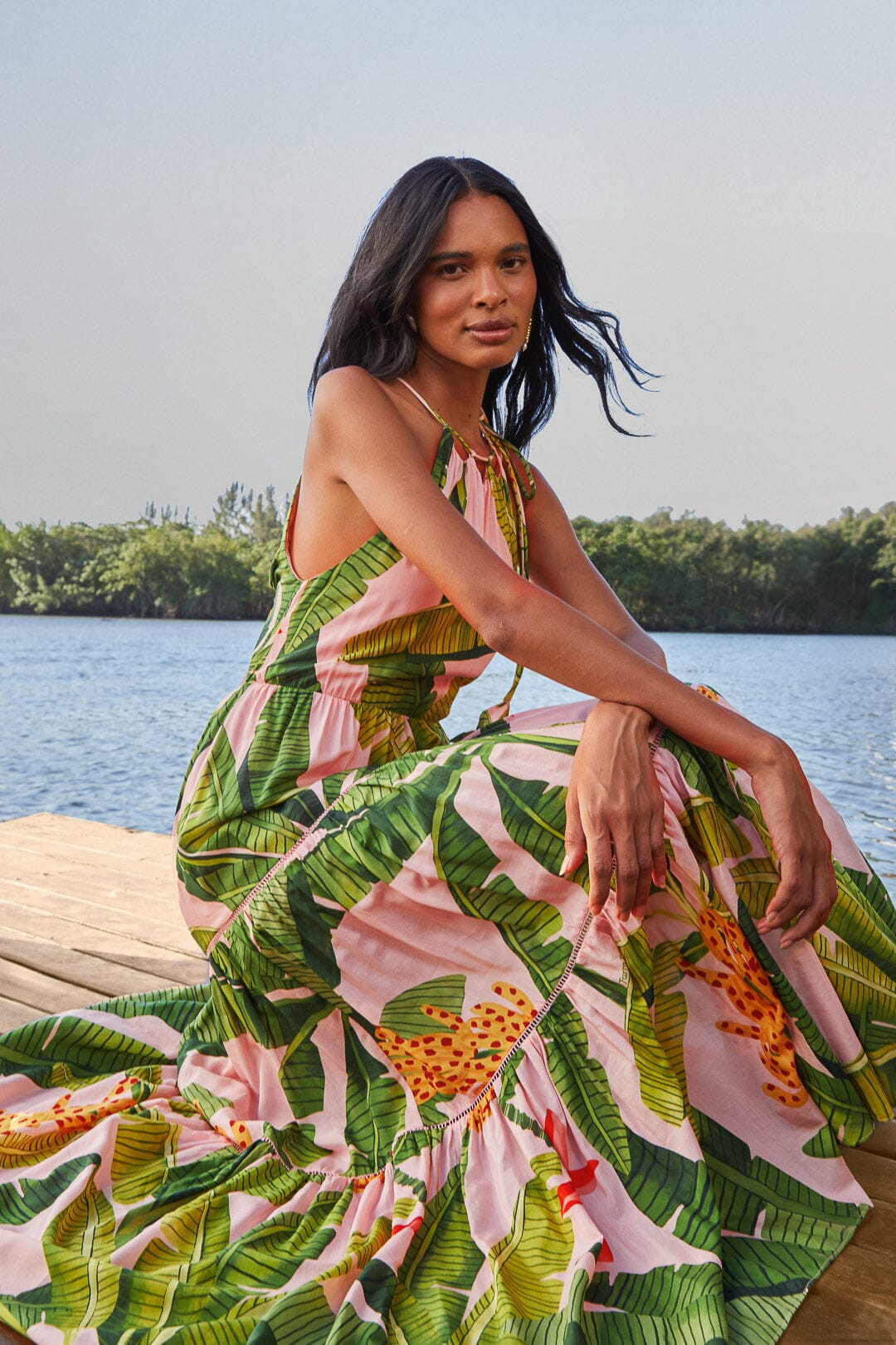 Pink Banana Leaves Sleeveless Maxi Dress | FarmRio (US)