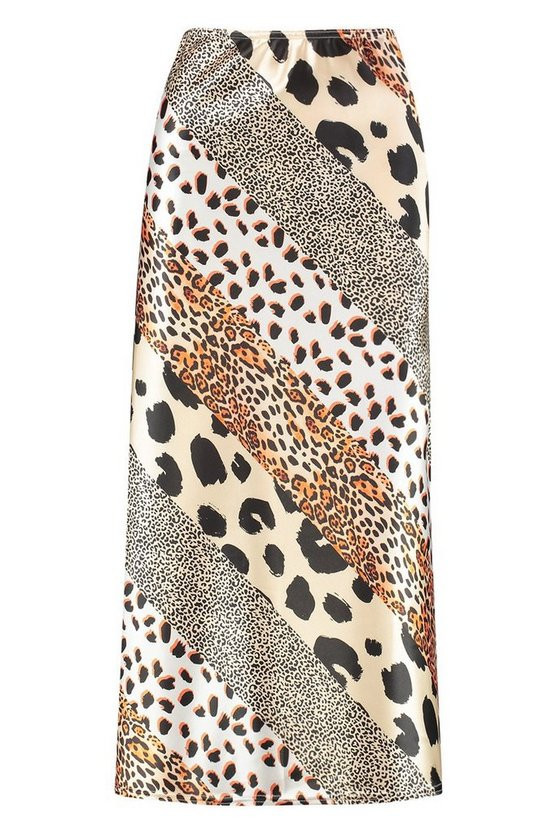 Mixed Animal Satin Slip Skirt | Boohoo.com (US & CA)