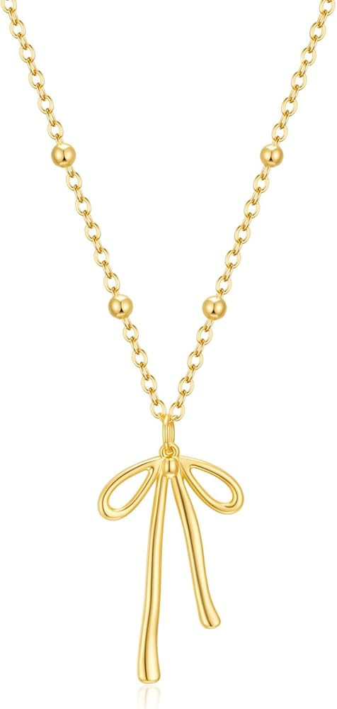 Christmas Gifts Stocking Stuffers for Women Dainty Bow Necklace 14K Gold Plated Cute Choker Small... | Amazon (US)