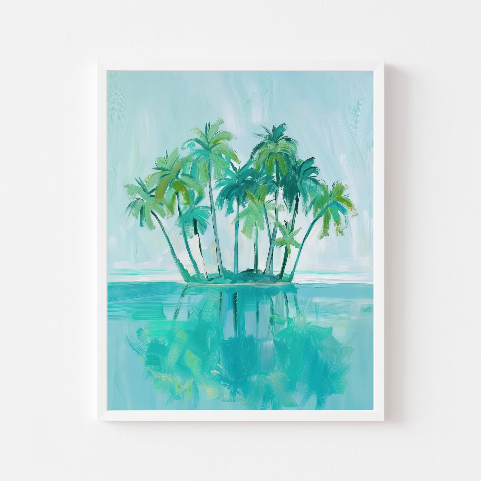 Deserted Island Palm Tree Painting Tropical Coastal Wall Art Print Colorful Beach House Digital D... | Etsy (US)