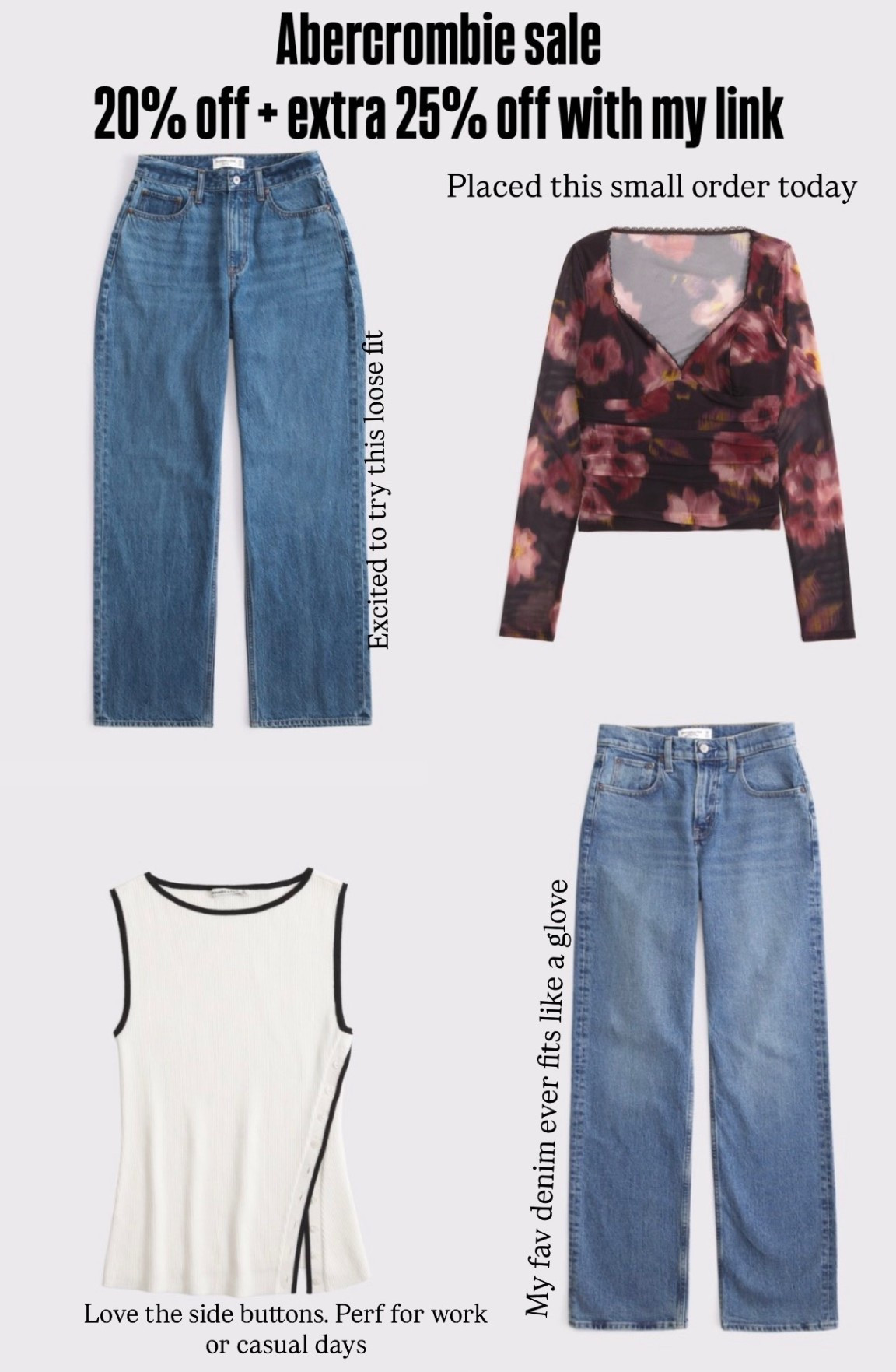 Abercrombie Fall sale! 20% + 25% with code AFLTK 

My recent Fall order and my fav denim ever! 

#LTKFallSale