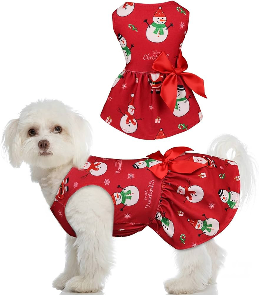 Dog Christmas Dress Dog Christmas Costumes Girl Snowman Stretchy Dog Dress Funny Dog Costumes Pup... | Amazon (US)