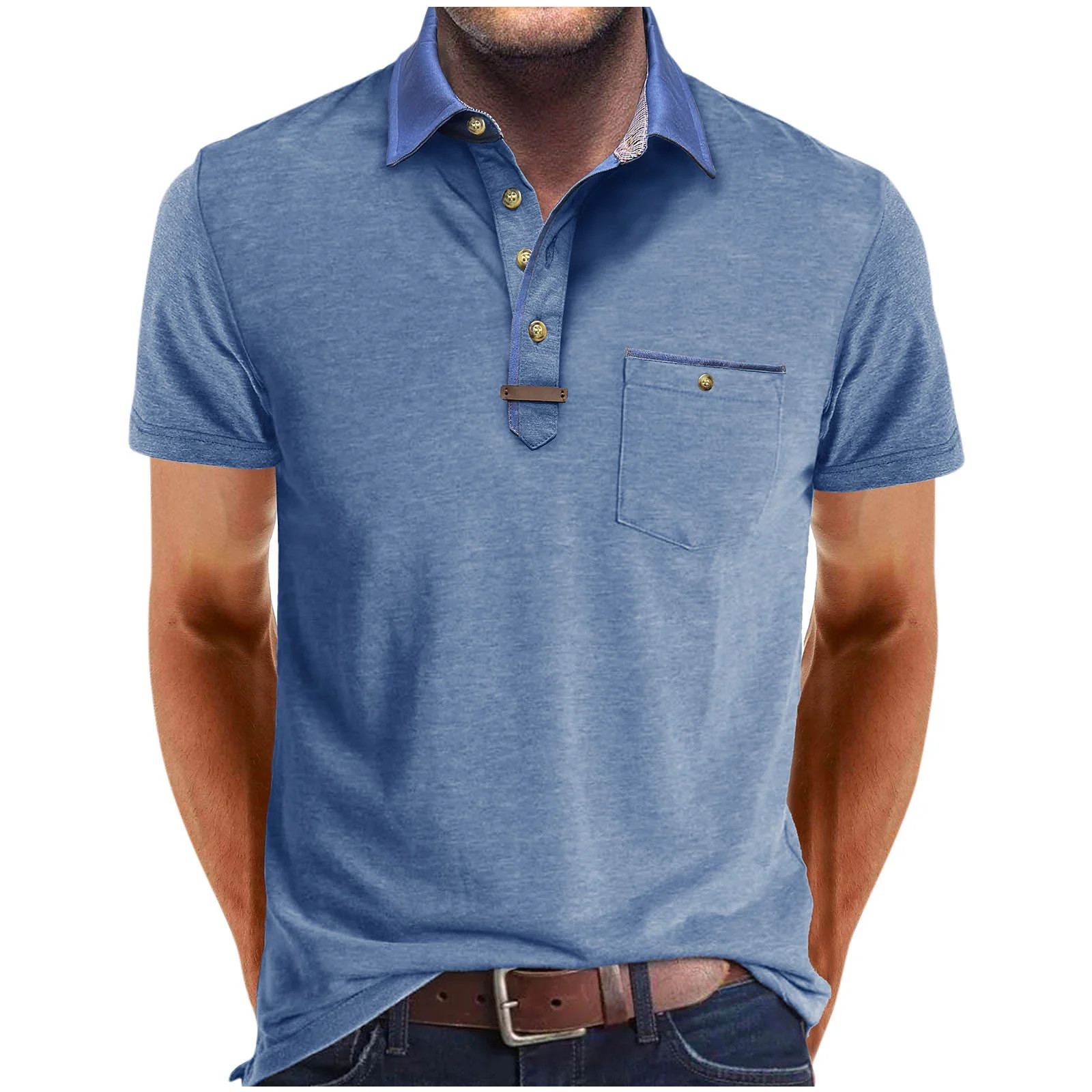 POTETI Polo Shirts for Men Short Sleeve Casual Collared Shirts Cotton Solid Pockets Regular Fit T... | Walmart (US)