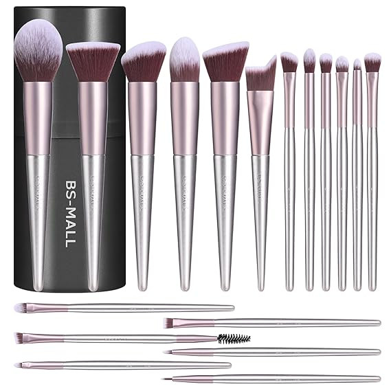 BS-MALL Makeup Brush Set 18 Pcs Premium Synthetic Foundation Powder Concealers Eye shadows Blush ... | Amazon (US)