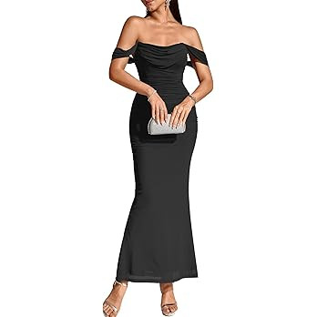 KUTUMAI Off The Shoulder Maxi Long Dress Corset Ruched Bodycon Formal Wedding Guest Dresses for W... | Amazon (US)