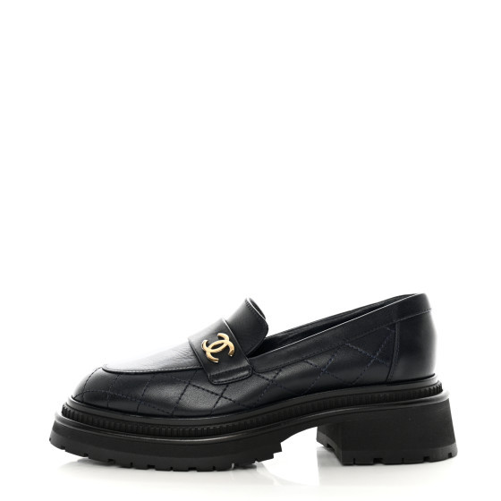 Calfskin Quilted CC Mocassin Loafers 37 Navy Blue | FASHIONPHILE (US)