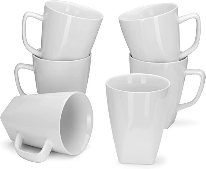 Miicol Porcelain Coffee Mugs Set, White Ceramic Cups for Tea, Milk, Cocoa, Square Bottom, 14 Ounc... | Amazon (US)