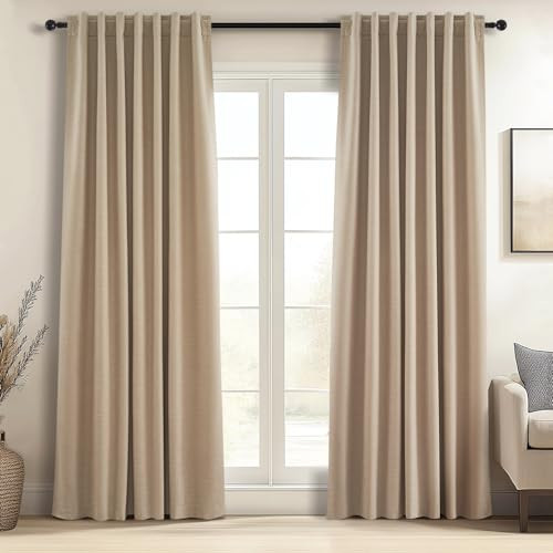 Topfinel Blackout Linen Blend Curtains 84 inch Long 2 Panels,Back Tab with Hooks,Light Blocking Thermal Insulated Draperies Modern Farmhouse Textured Curtains for Living Room Dining Room,Tan Camel | Amazon (US)