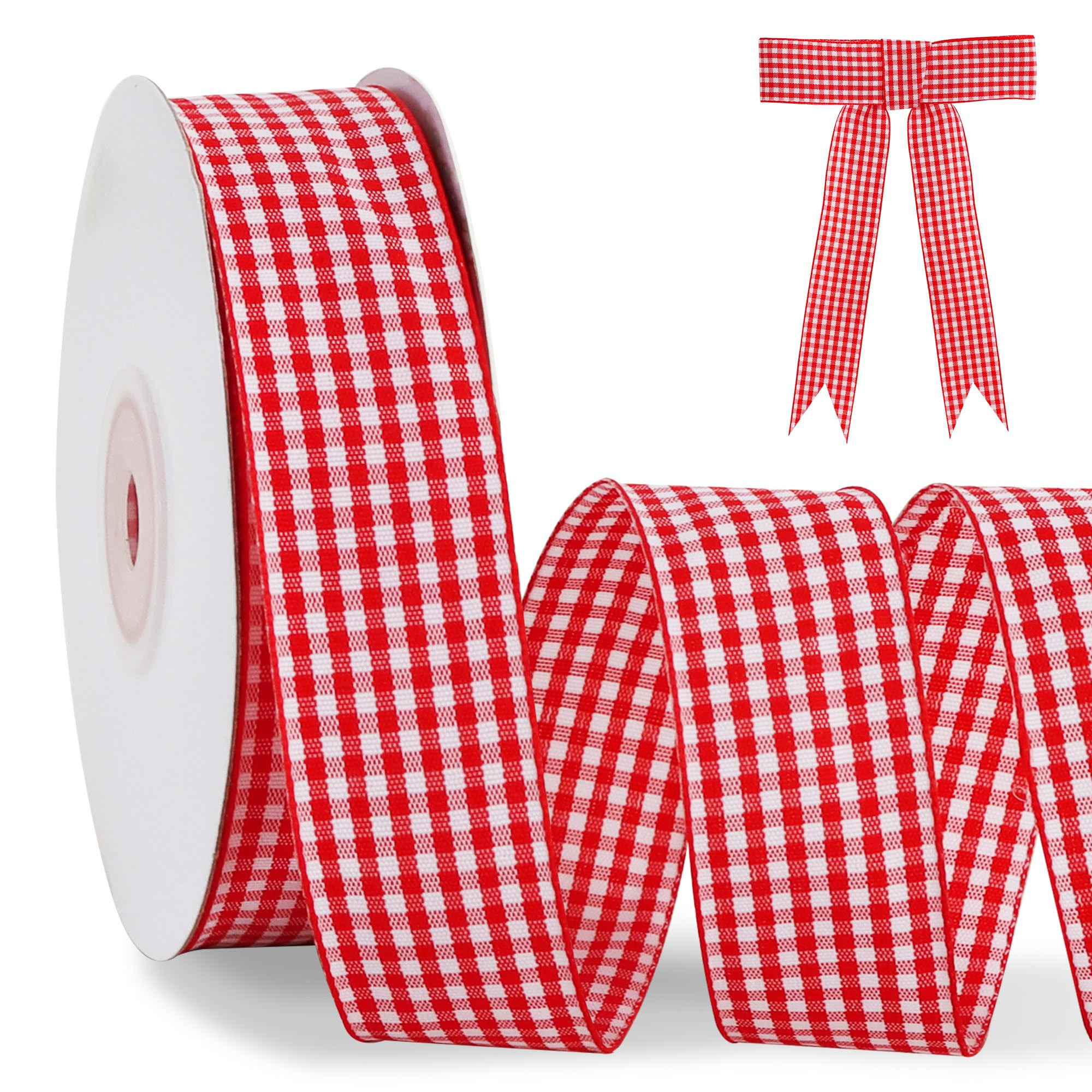 TONIFUL 1 Inch x 25 Yards Red Gingham Buffalo Ribbon Plaid Checkered Ribbon for Gift Wrapping, Ha... | Amazon (US)