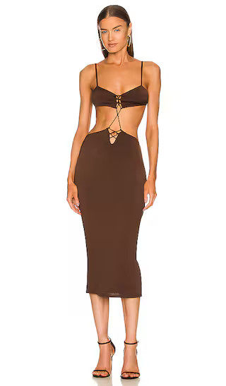 x REVOLVE Edith Midi Dress in Brown | Revolve Clothing (Global)