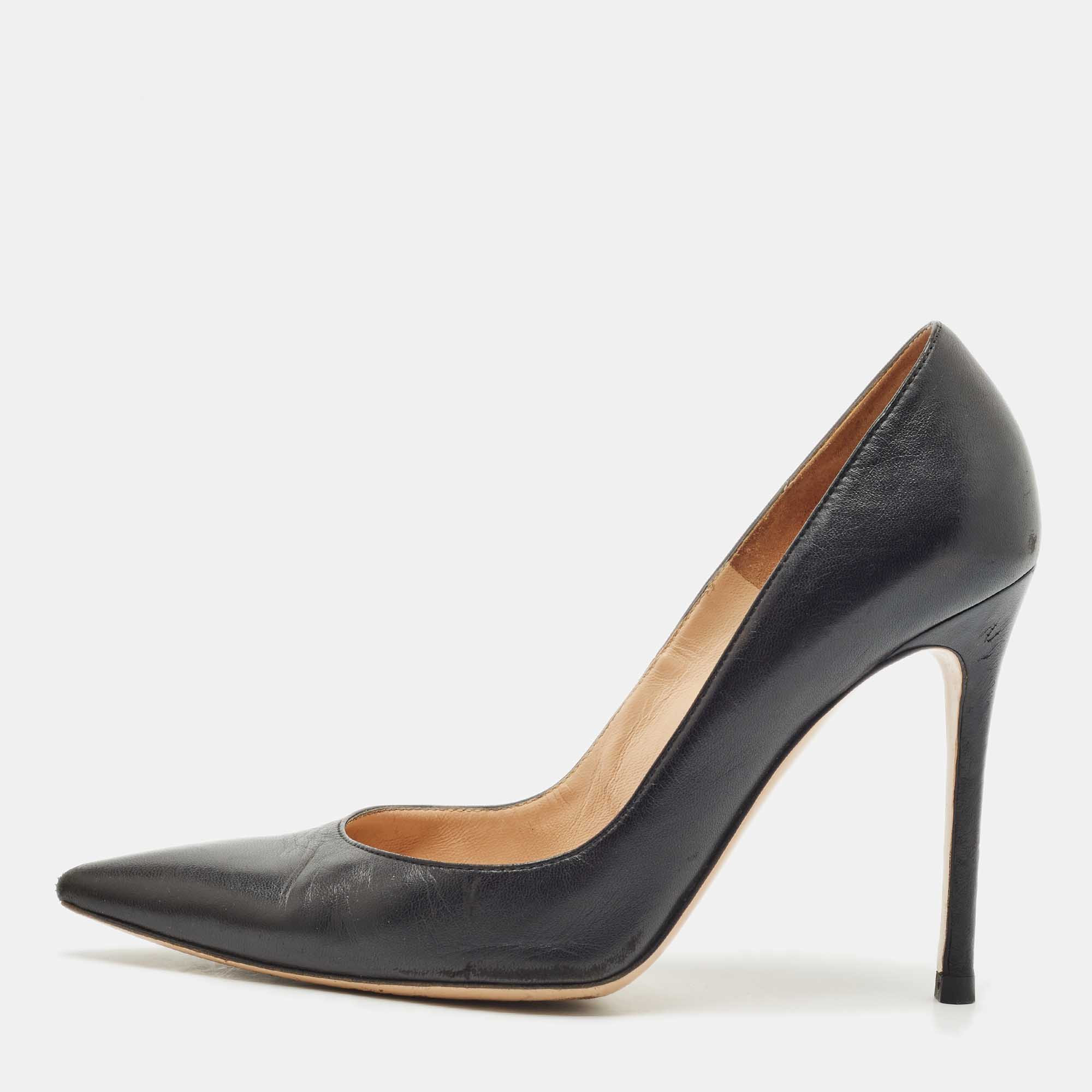 Gianvito Rossi Black Leather Gianvito 105 Pointed Toe Pumps | Shop Simon