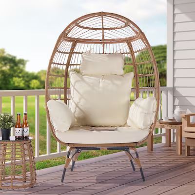 SANSTAR Patio Egg Chair Wicker Frame Spring Motion Egg Chair(s) with Tan 220Gsm Polyester Cushion... | Lowe's