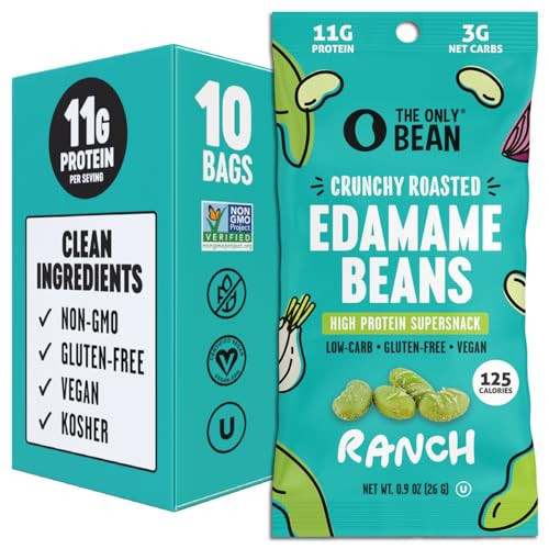 The Only Bean High Protein Snacks, Healthy Snacks for Adults and Kids, Vegan and Low Carb Snacks, Individual Gluten Free Keto Snacks - Edamame Beans Snack (Ranch) - 0.9oz (Pack of 10) | Amazon (US)