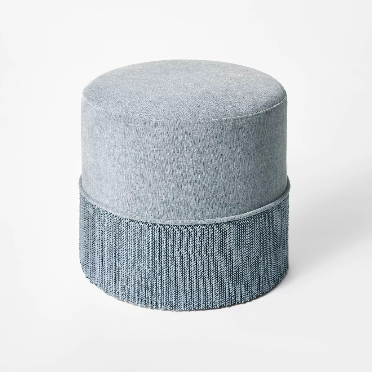 Upholstered Drum Ottoman with Fringe Light Blue - Threshold\u2122 designed with Studio McGee | Target