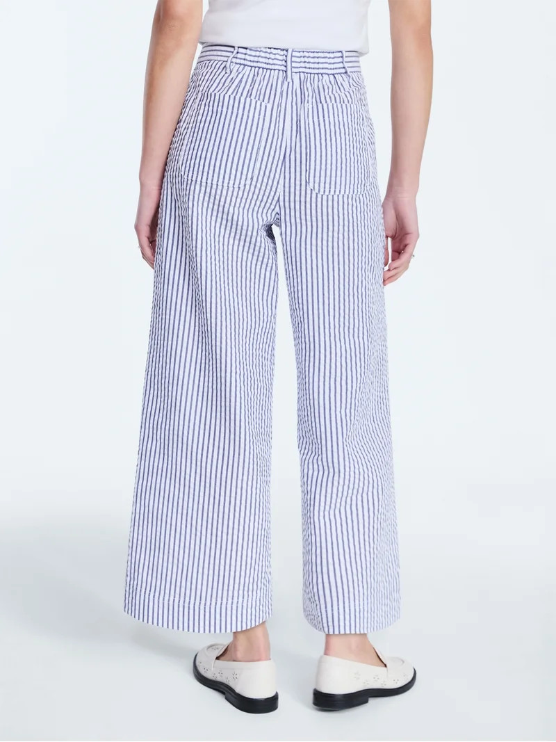 Free Assembly Women's High Rise Cropped Patch Pocket Seersucker Pants, 26" Inseam, Sizes XS-XXL | Walmart (US)