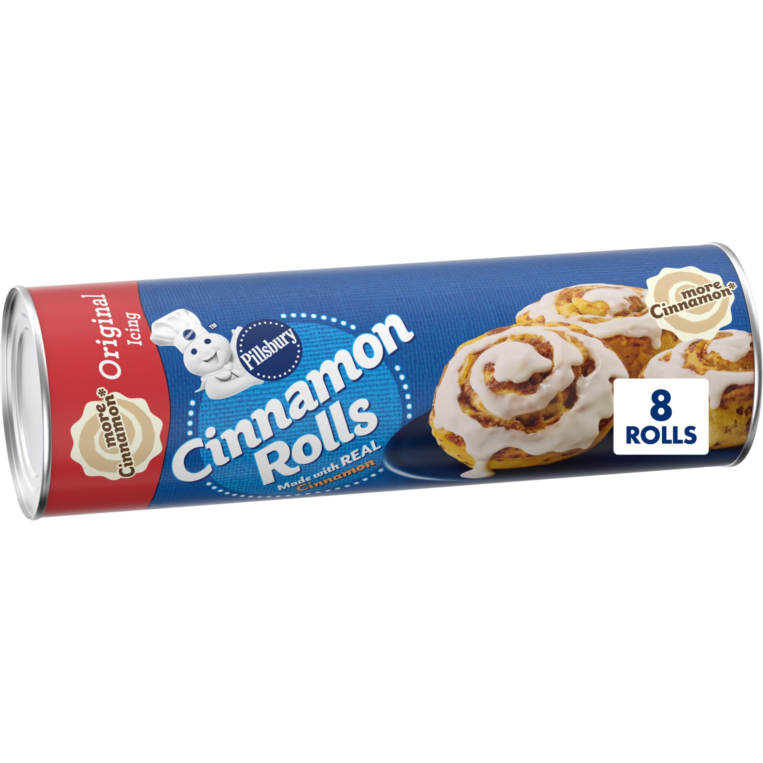 Pillsbury Cinnamon Rolls with Original Icing, Refrigerated Canned Pastry Dough, 8 Rolls, 12.4 oz | Amazon (US)