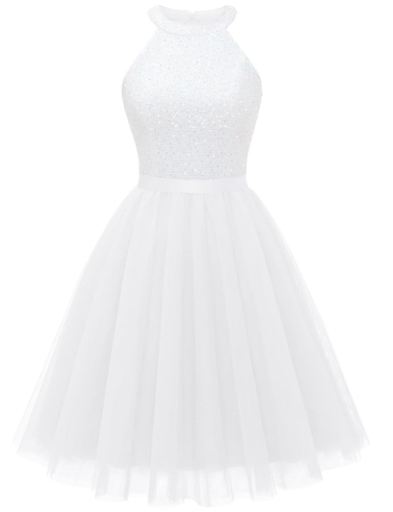 Dressystar Women's Short Halter Cocktail Party Dress Lace Tulle Prom Gown | Amazon (US)