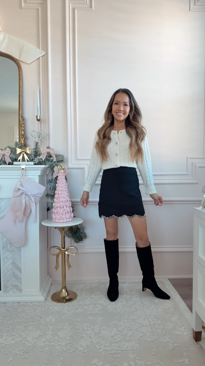 Love this pearl scalloped skirt! Super comfy and under $30! 

skirt - size 0 
sweater - sixe XS


#LTKHoliday #LTKWatchNow #LTKFindsUnder50
