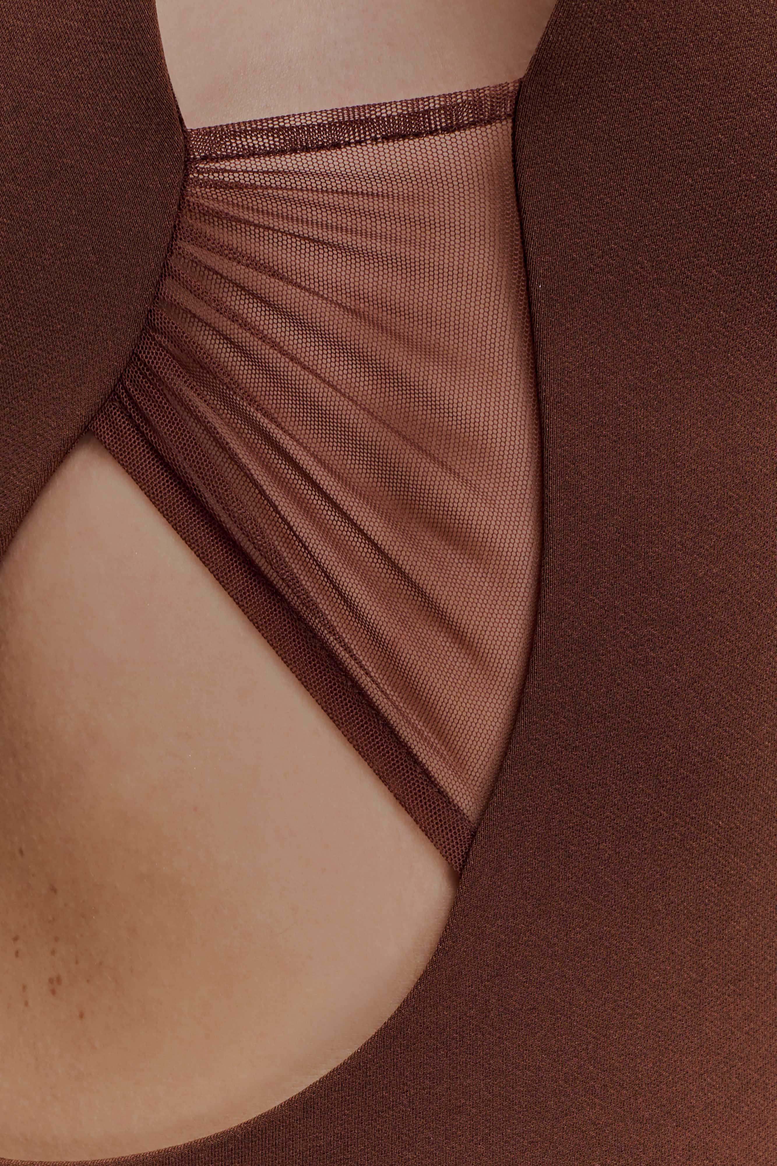 Aubree Crepe And Mesh Maxi Dress - Chocolate/Mocha | MESHKI US