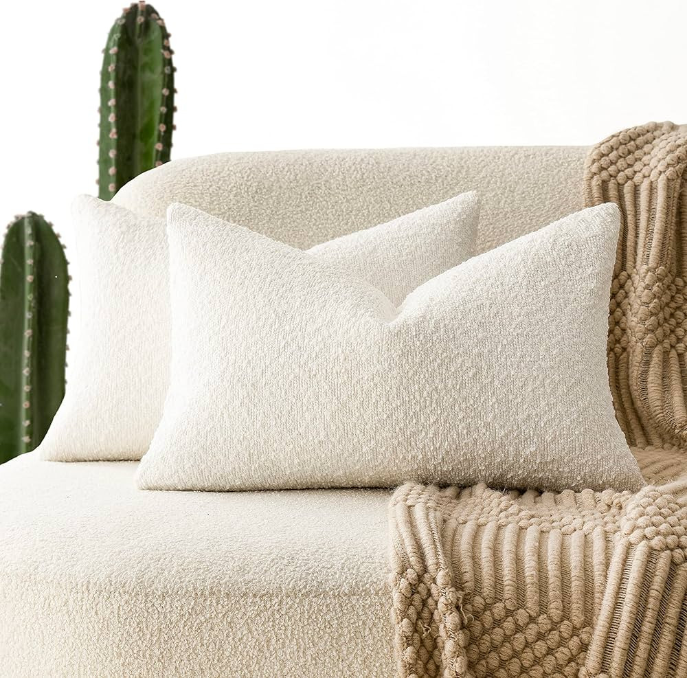 Foindtower Pack of 2 Textured Boucle Throw Pillow Covers Accent Solid Lumbar Pillow Cases Cozy So... | Amazon (US)